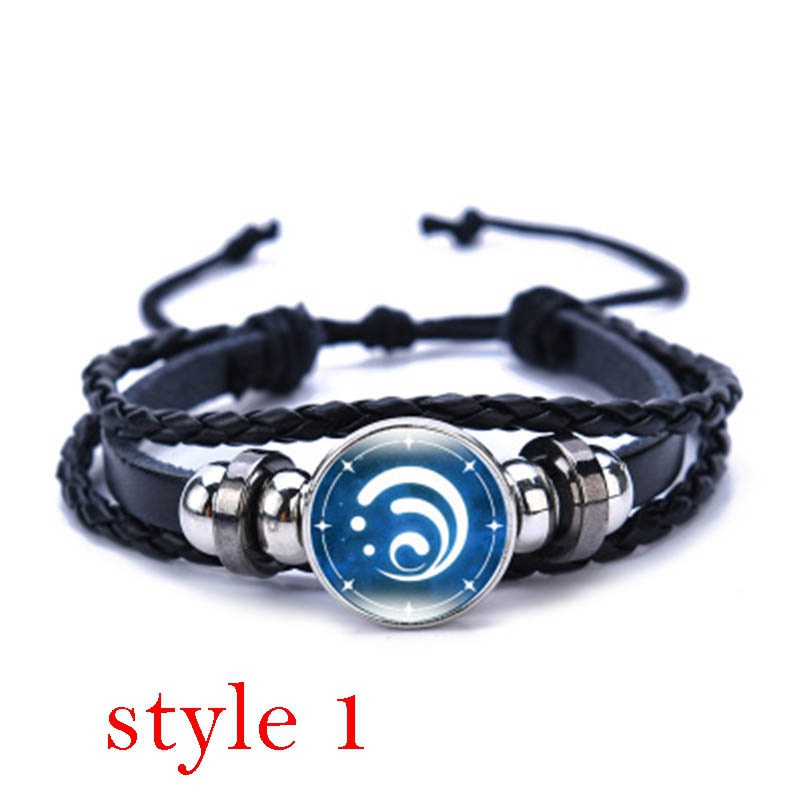 Vòng tay bằng da có thể điều chỉnh thiết kế họa tiết mô phỏng theo game Genshin Impact thời trang