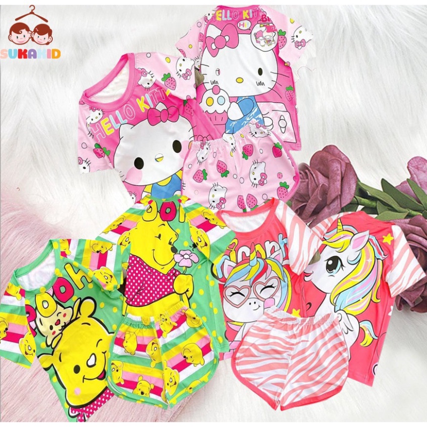 ( Km ) Bộ quần áo bé gái 3d hình siêu cute chất liệu thoáng mát mềm mịn hinh gấu sọc,ngựa vằn,mèo dâu 6kg đên 40kg.GN012