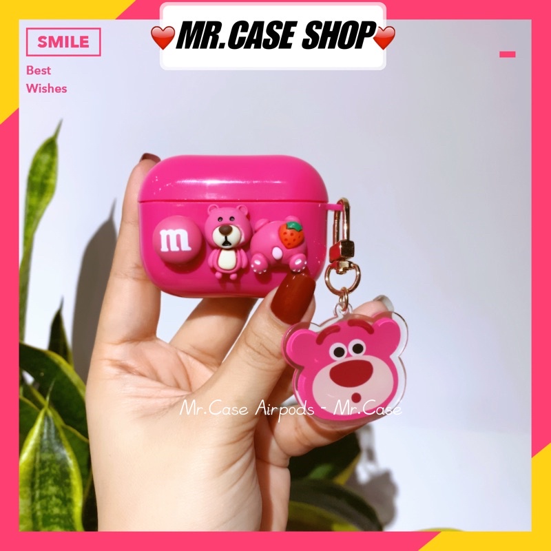 Case Airpods 1/2 /Pro Vỏ Ốp Tai Nghe Hình Gấu Hồng Kèm Móc Khoá Hình- Mr.Case AirPods
