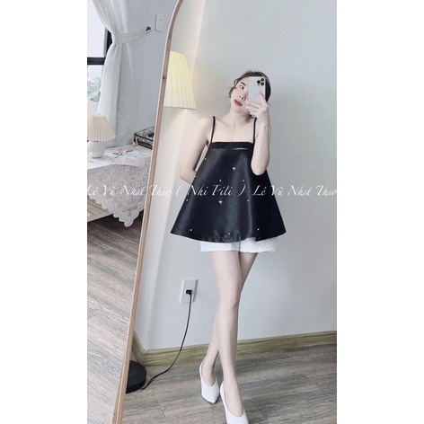 SET ÁO BBD 2 DÂY ĐEN ĐÍNH HẠT + QUẦN SHORT TRẮNG
