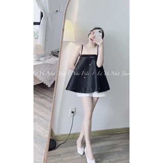 Set áo bbd 2 dây đen đính hạt + quần short trắng