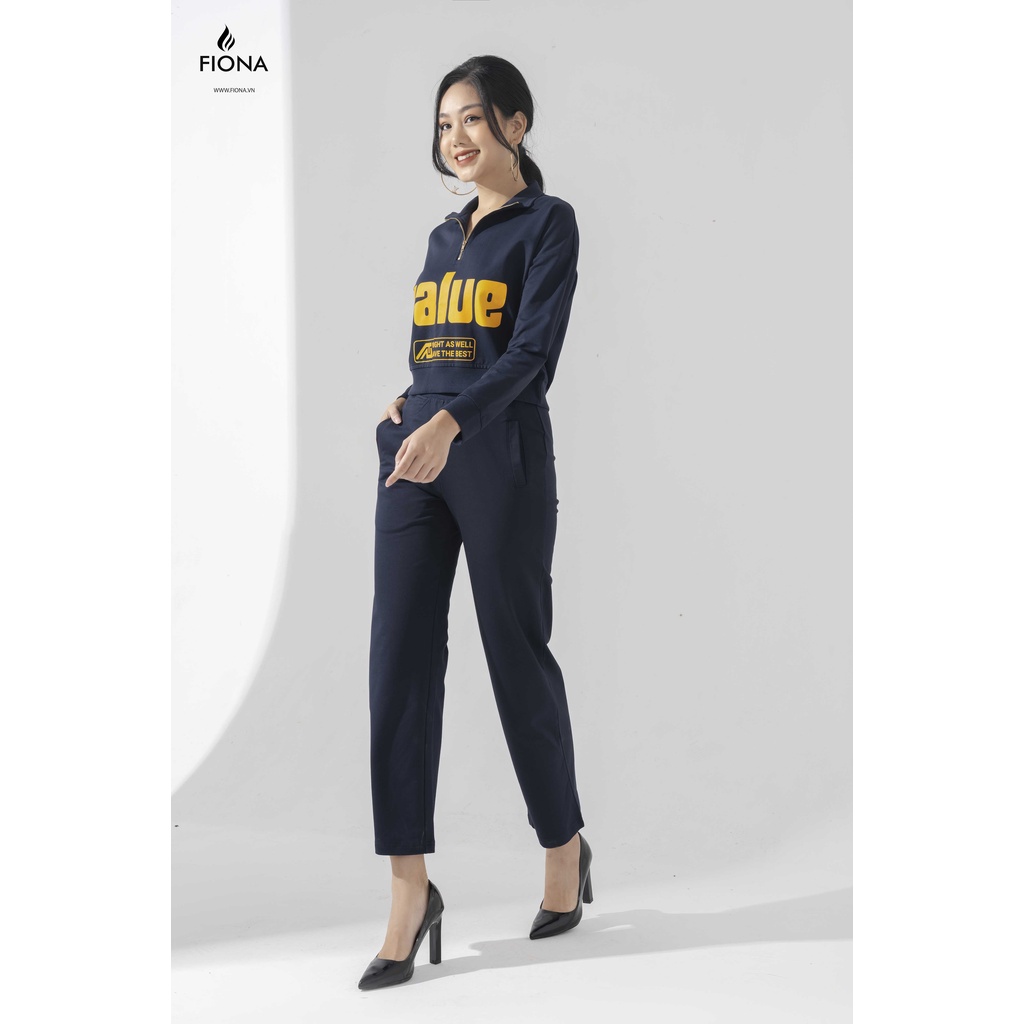 Áo Nỉ Croptop FIONA Cổ Cao 3 Phân Có Khóa Mã F520897