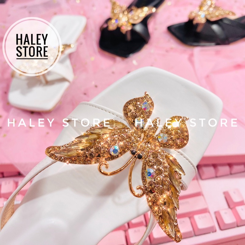 Dép nữ HALEY STORE kẹp bệt xỏ ngón quai A dây mảnh đính b/ướm ong đá xoàn pha lê phale thời trang mới rẻ bền đẹp