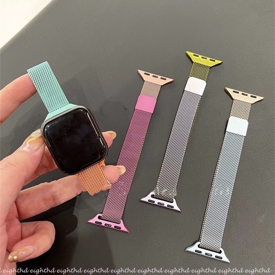 Dây Đeo Thay Thế Bằng Kim Loại Màu Gradient Cho Đồng Hồ Thông Minh iWatch Series 7 6 SE 5 4 3 2 1 45mm 41mm 44mm 42mm 40mm 38mm