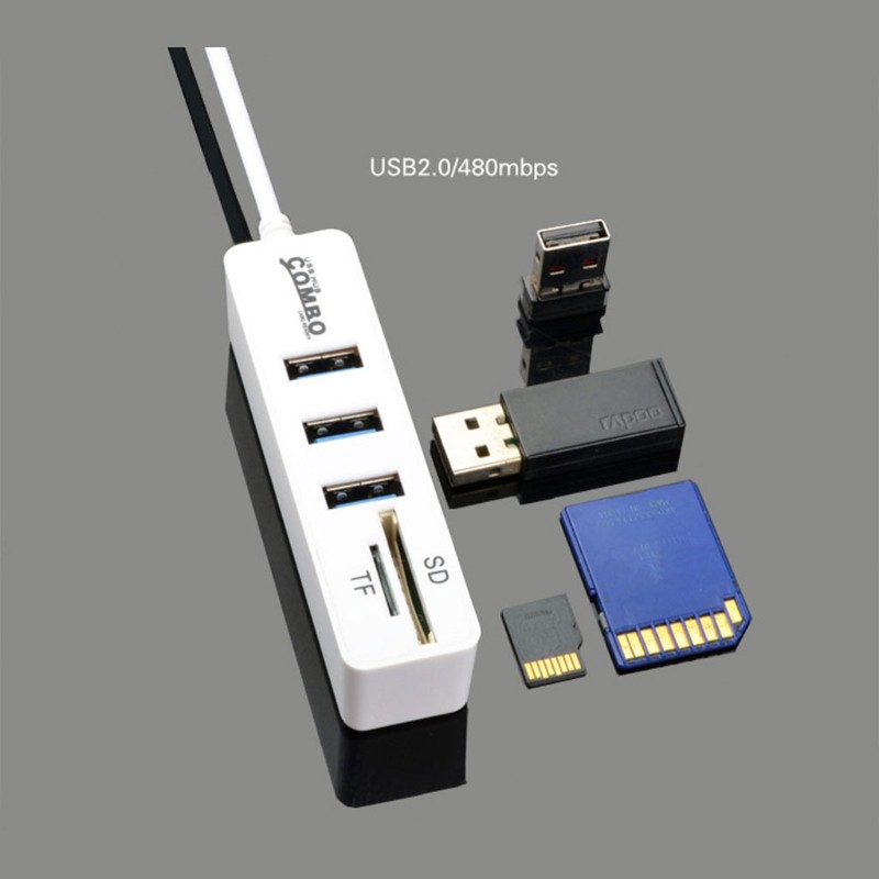 Bộ Chia 3 Cổng Usb 2.0 Tích Hợp Đầu Đọc Thẻ Nhớ Otg Sd / Tf