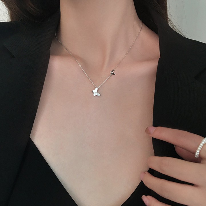 Dây chuyền sợi mảnh hình đôi bướm hợp kim bạc phong cách hàn quốc trẻ trung nữ tính - Mely B65