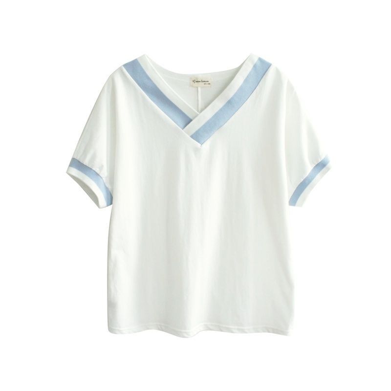 Áo Thun Cánh Dơi Tay Ngắn Cổ Chữ V Màu Trắng Phong Cách Nhật Bản Thời Trang Mùa Hè Mới 2022 Cho Nữ
