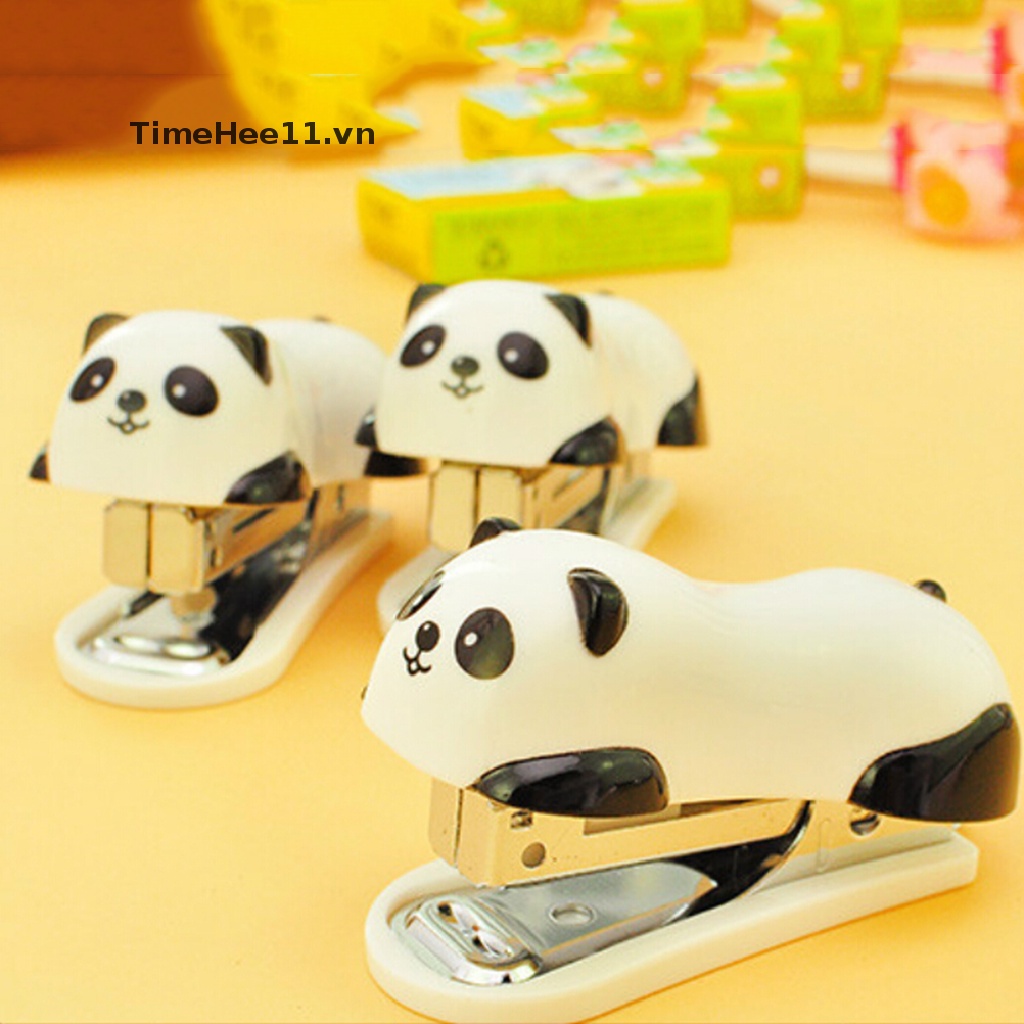Bộ Ghim Bấm Mini Bằng Nhựa Hình Gấu Trúc Dễ Thương Cho Văn Phòng / Trường Học