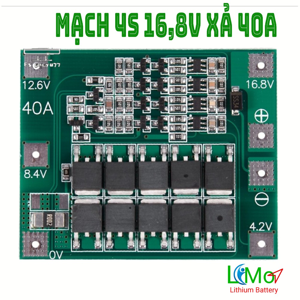 Mạch 4s 16,8V 40A. Mạch bảo vệ pin sắt Lithium ion 4S xả liên tục 40A. Mạch bảo vệ pin lithium, li-ion 18650 - Limo