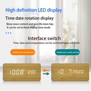 Wooden LED Alarm Clocks Digital Display Table Clock Black