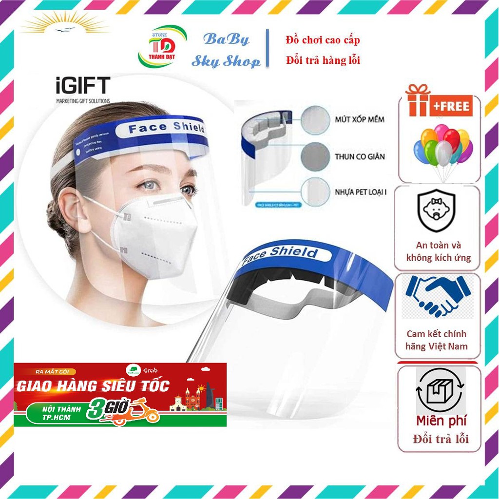 tấm chắn giọt bắn trong suốt Face Shield Mask, Kính Chắn Giọt Bắn nhựa PET Phòng Chống Bụi Và Vi Khuẩn