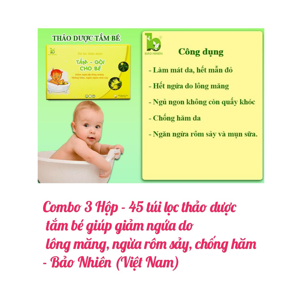 Combo 3 Hộp 45 túi lọc thảo dược tắm bé Bảo Nhiên - giúp giảm ngứa, ngừa rôm sảy, chống hăm cho bé (Việt Nam)