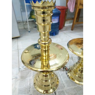 Cặp chân đèn thờ cúng đồng thau (Đã bao gồm búp sen)
