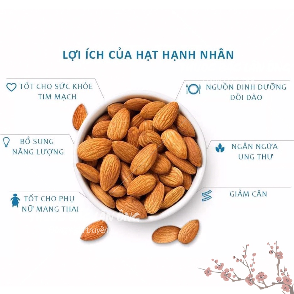 Hạt hạnh nhân 500g (Hạt dinh dưỡng cao cấp, làm sữa hạt, granola ăn kiêng)