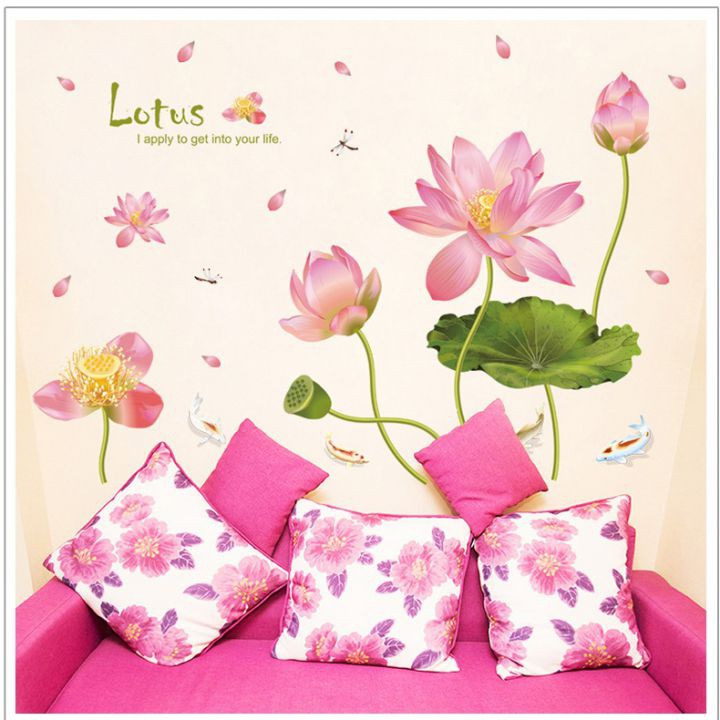 Decal dán tường Hoa sen 7 sang trọng - PVC vinyl - DH081