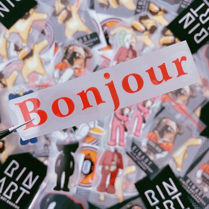 Decal Logo Sticker Patch in áo ủi trực tiếp lên vải chữ Bonjour đỏ