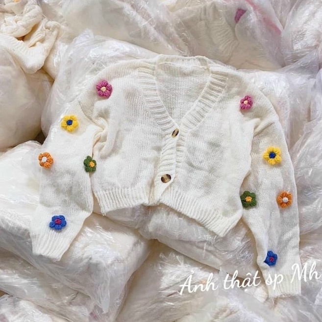 Cadigan len hoa xinh chất len dày dặn dáng rộng croptop vanmiuhsop