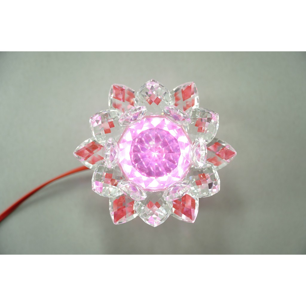 Đèn thờ led cúng điện pha lê nguyên khối hoa sen đổi màu trụ tròn tầng cao cấp - Cao 12cm