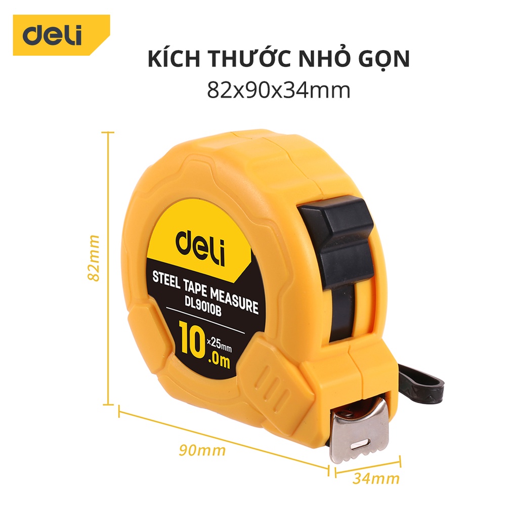 Thước Cuộn Thép Deli Cao Cấp Chính Hãng Đủ Size - Chất Liệu ABS Bọc Cao Su Chắc Chắn Chống Va Đập - DL3796 / EDL9003B