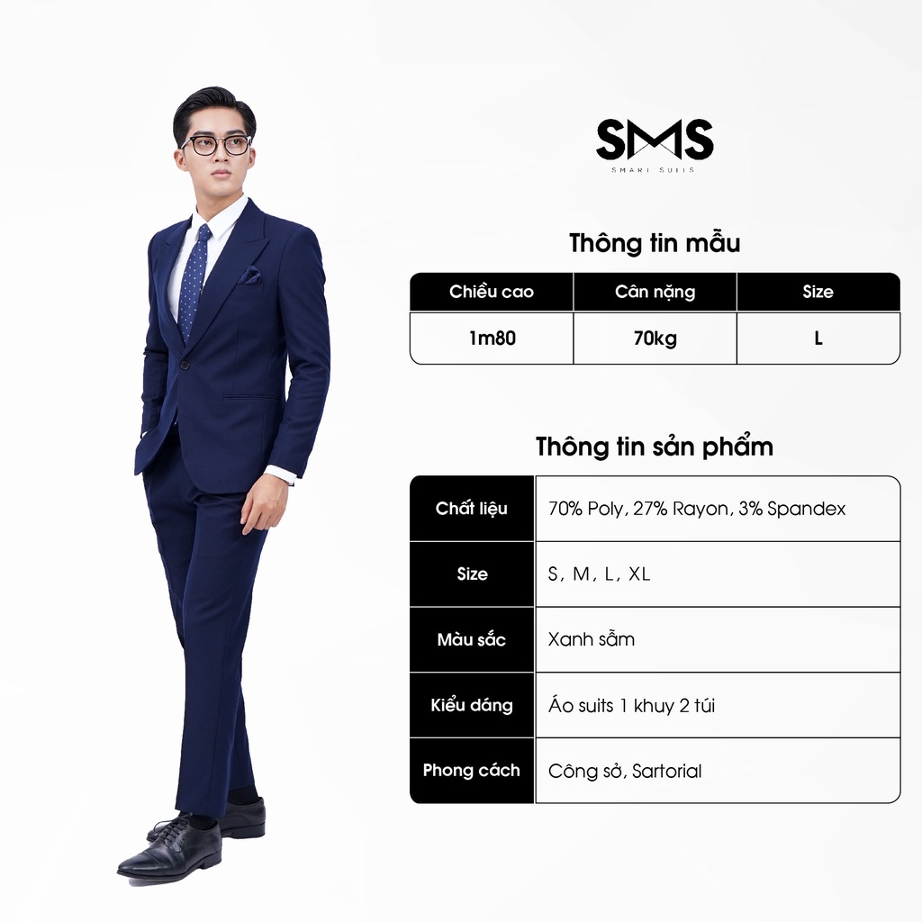 Vest nam xanh sẫm, suits sartorial, 1 khuy 2 túi, chuẩn form Smart Suits