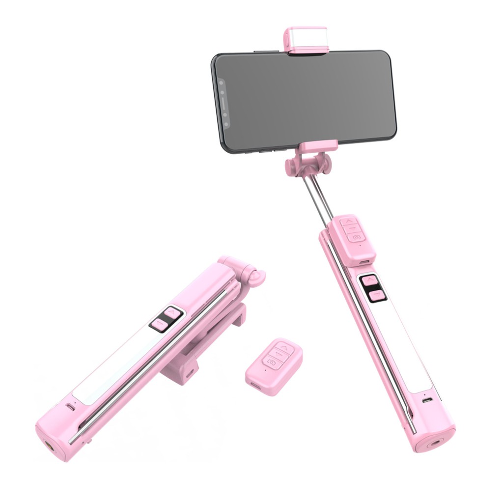 ☼▥❐điện thoại di động bluetooth điều khiển từ xa làm đẹp lấp đầy ánh sáng tích hợp gậy chụp ảnh tự sướng chân máy ẩn, hỗ