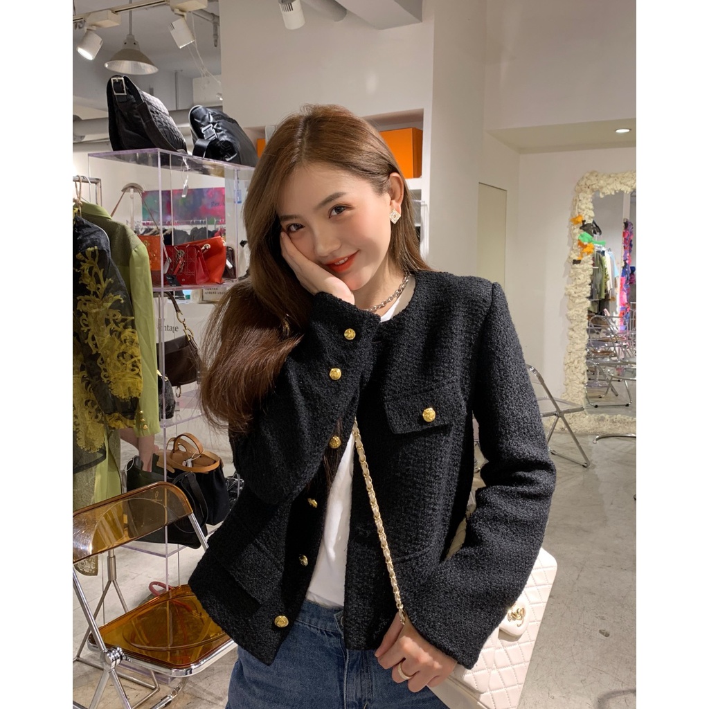 Áo dạ tweed dáng ngắn nữ Hàn Quốc ADN005