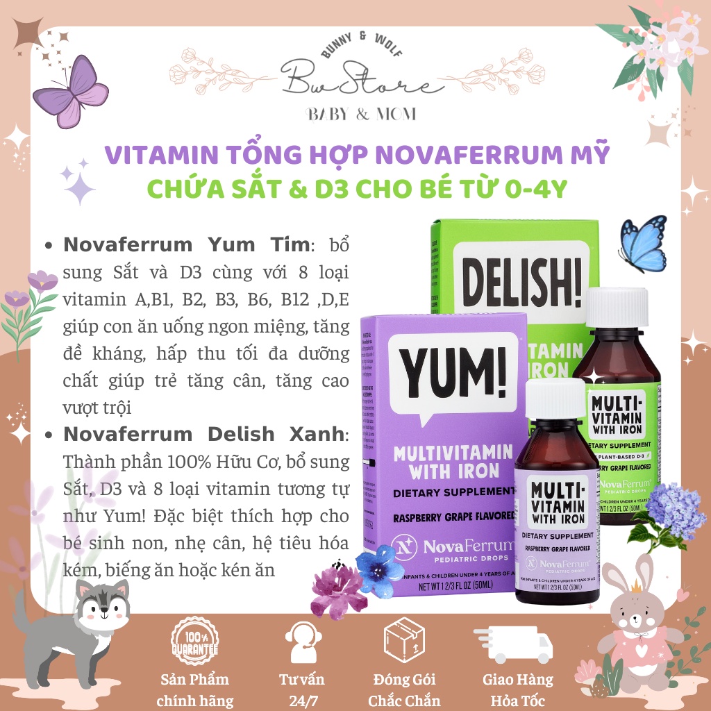 Vitamin Tổng Hợp Multivitamin Novaferrum Yum/Delish bổ sung Sắt &amp; D3 loại 50ml