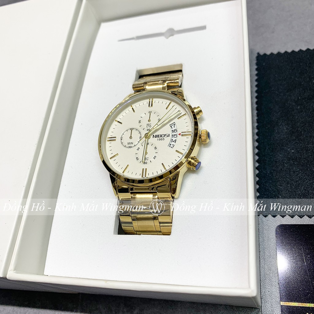 Đồng hồ nam NIBOSI 1985  dây thép không gỉ mạ vàng ánh kim, mặt kính chống xước, chống nước, bảo hành 3 năm | BigBuy360 - bigbuy360.vn