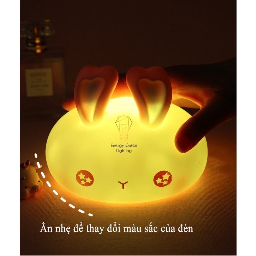 Đèn Ngủ Hình Bánh Bao Energy Green Lighting - Chú Thỏ Xinh Xắn Siêu Dễ Thương - Bằng Silicone Mềm - Thay Đổi Nhiều Màu