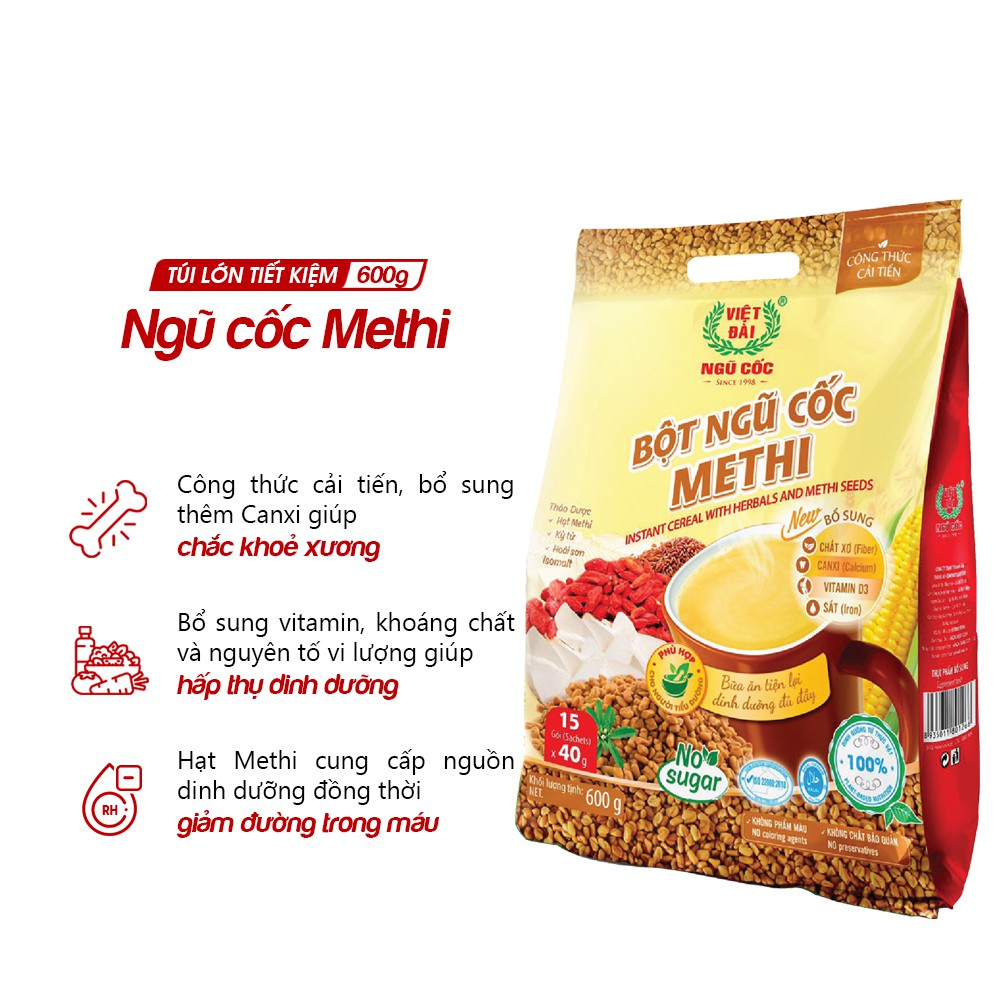 Bột ngũ cốc Methi Việt Đài túi 600g