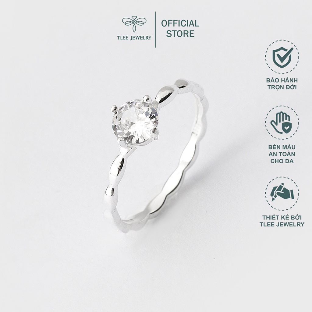 Nhẫn bạc nữ TLEE ổ đá 6li bốn chấu viền dáng hạt trơn sang trọng TleeJewelry A0206