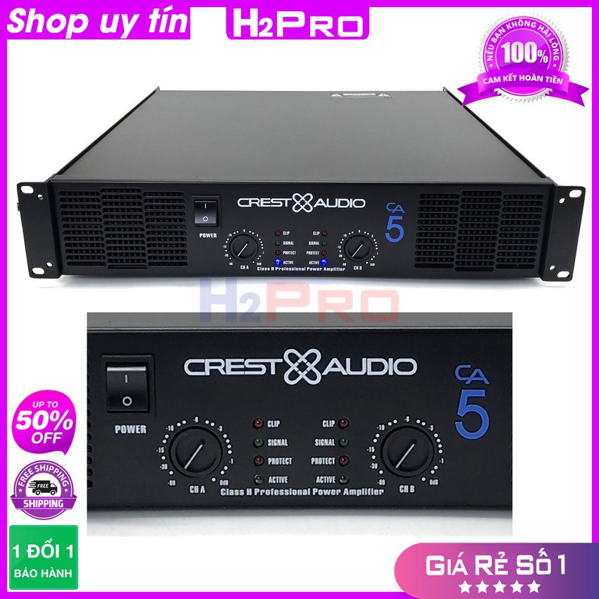 Cục đẩy công suất 2 kênh CREST AUDIO CA5 H2Pro, 1200w-20 sò to-nguồn xuyến, cục đẩy công suất karaoke cao cấp tặng quà
