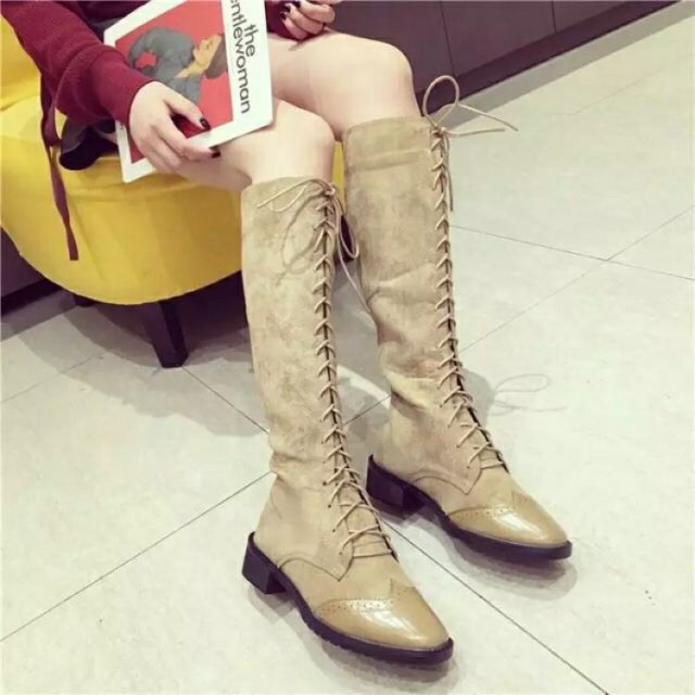 (Order 5-7 ngày) kèm ảnh thật - boots oxford buộc dây dáng dài có khoá sau da lộn pha da bóng cao 5cm  - XN10