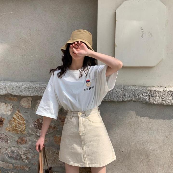 Yena Chân Váy Denim Lưng Cao Phong Cách Hàn Quốc