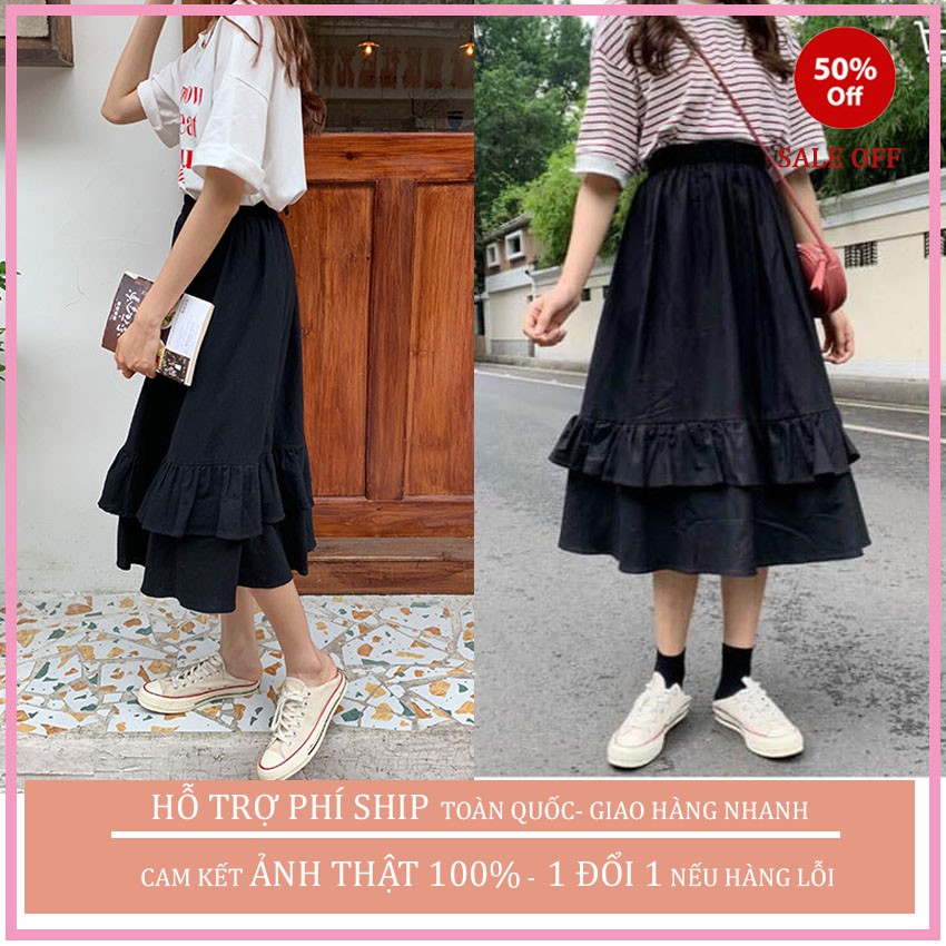 CHÂN VÁY ULzzang, chân váy Vintage , CHân váy tầng dáng xòe vải lụa thời trang hàn quốc,  cam kêt hàng giống như