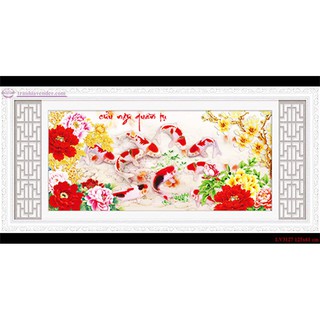 Tranh thêu chữ thập Cửu ngư quần hội 125x61