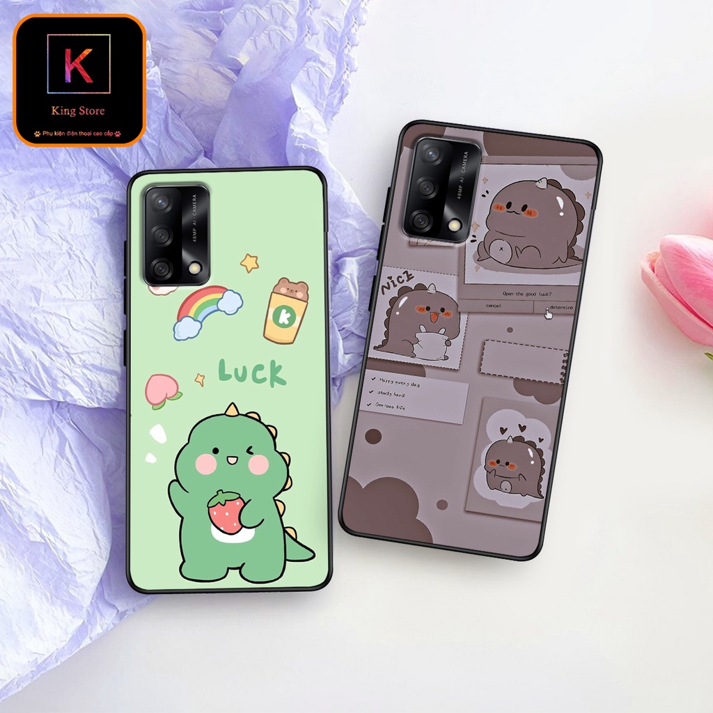 Ốp lưng Oppo A74 - Oppo A74 5G - Ốp in hình khủng long DinoCute - Lưng nhám viền TPU