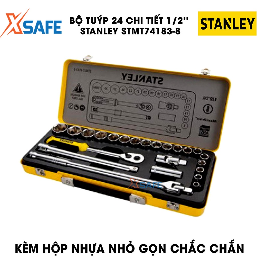 Đầu tuýp bộ 1/2 INCH 24 chi tiết STANLEY STMT74183-8 thép CR-V cao cấp Bộ 24 đầu tiếp gia công tỉ mỉ, độ bền cao