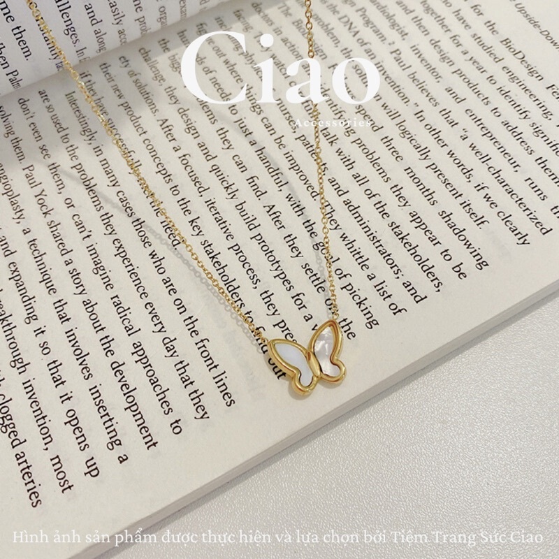 [HOẢ TỐC 1H] Dây chuyền/ Vòng cổ titan không gỉ thiết kế hình bướm xà cừ tinh tế Isabella Ciao