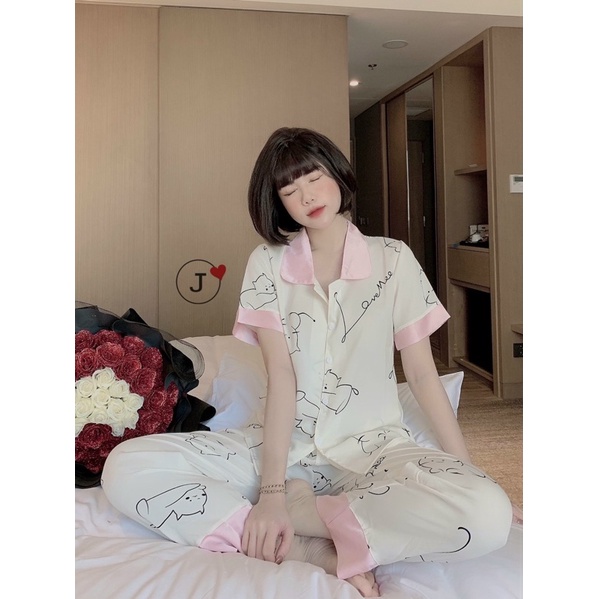 Pijama lụa MANGO sen cộc dài nữ tính💃💃