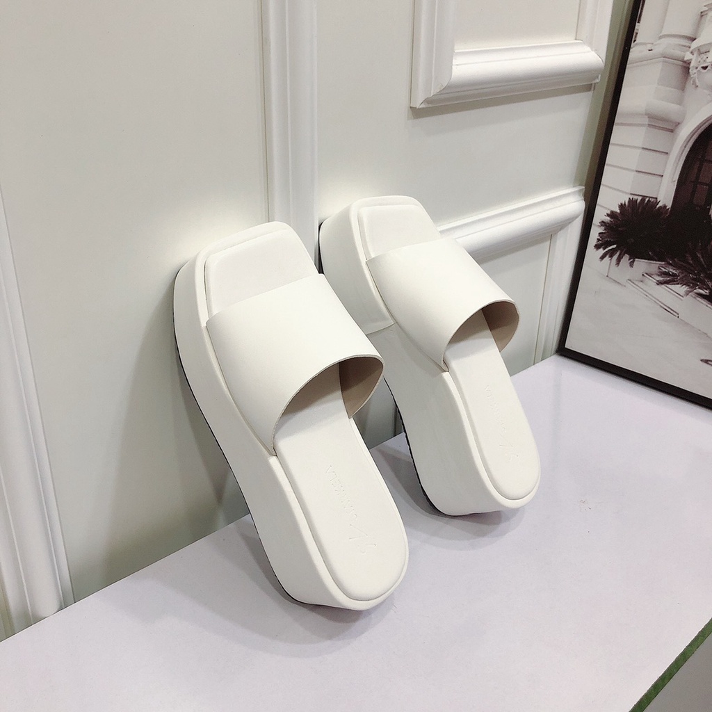 Dép nữ đế xuồng mũi vuông cao 7 phân mẫu mới siêu Hot thiết kế trẻ trung - Dép bánh mì quai ngang nhẹ êm