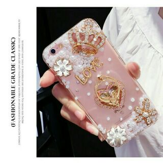 Ốp lưng đính đá handmade kèm nhẫn iring cho nhiều dòng máy