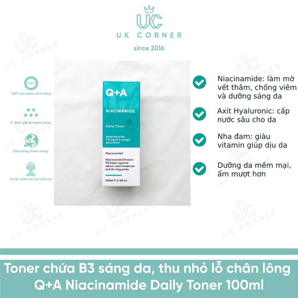 Toner chứa B3 sáng da, thu nhỏ lỗ chân lông Q+A Niacinamide Daily Toner 100ml