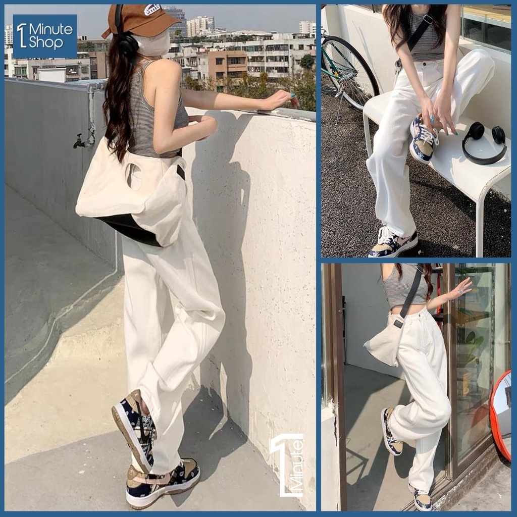 Quần Jean Nữ Màu Trắng và Màu Đen Ống Rộng Ulzzang Tôn Dáng - 1Minute