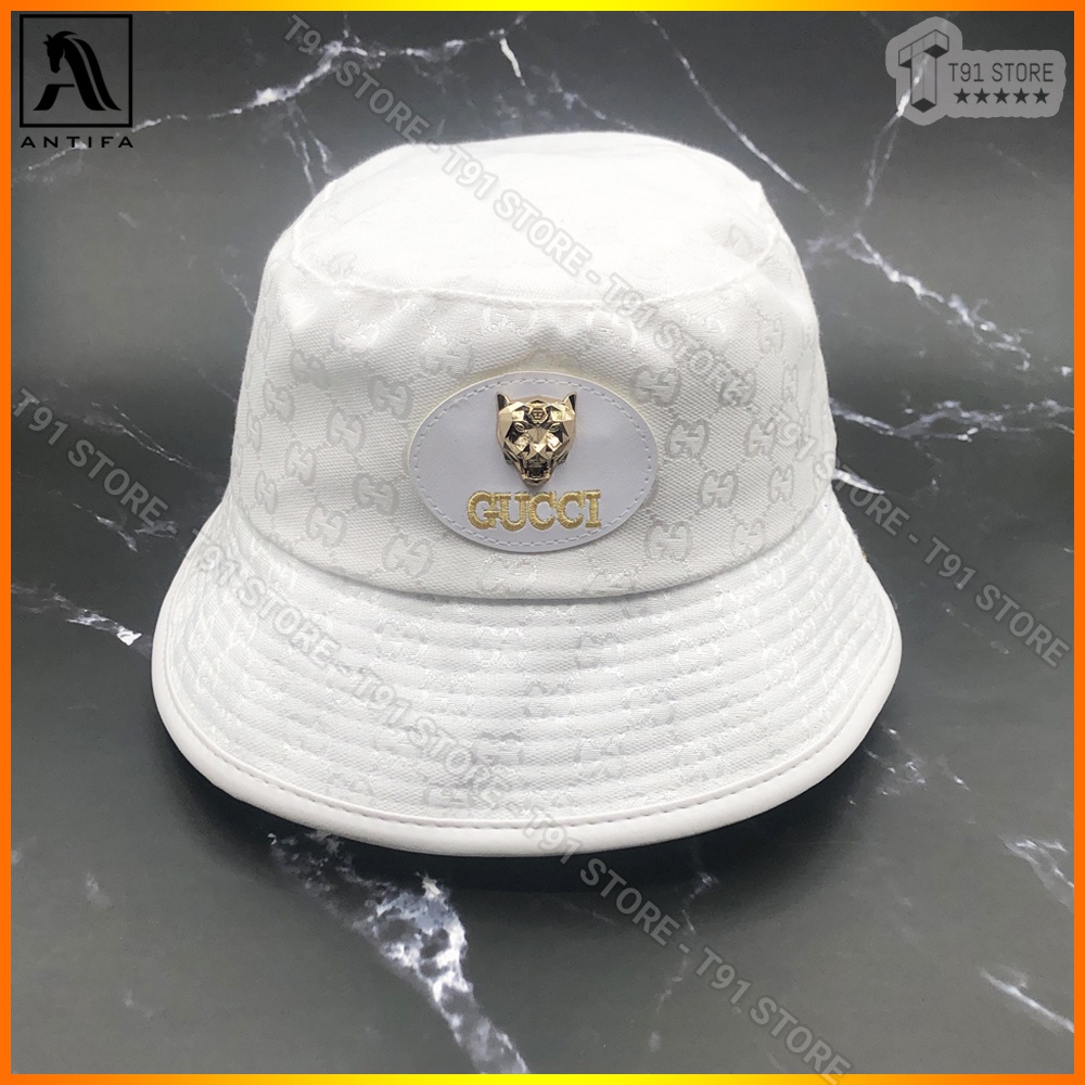 Nón Bucket GC logo sói 3D sắc nét - Nón vành dệt chữ GG tỉ mỉ, viền da cao cấp - Nón Unisex phù hợp cả nam và nữ