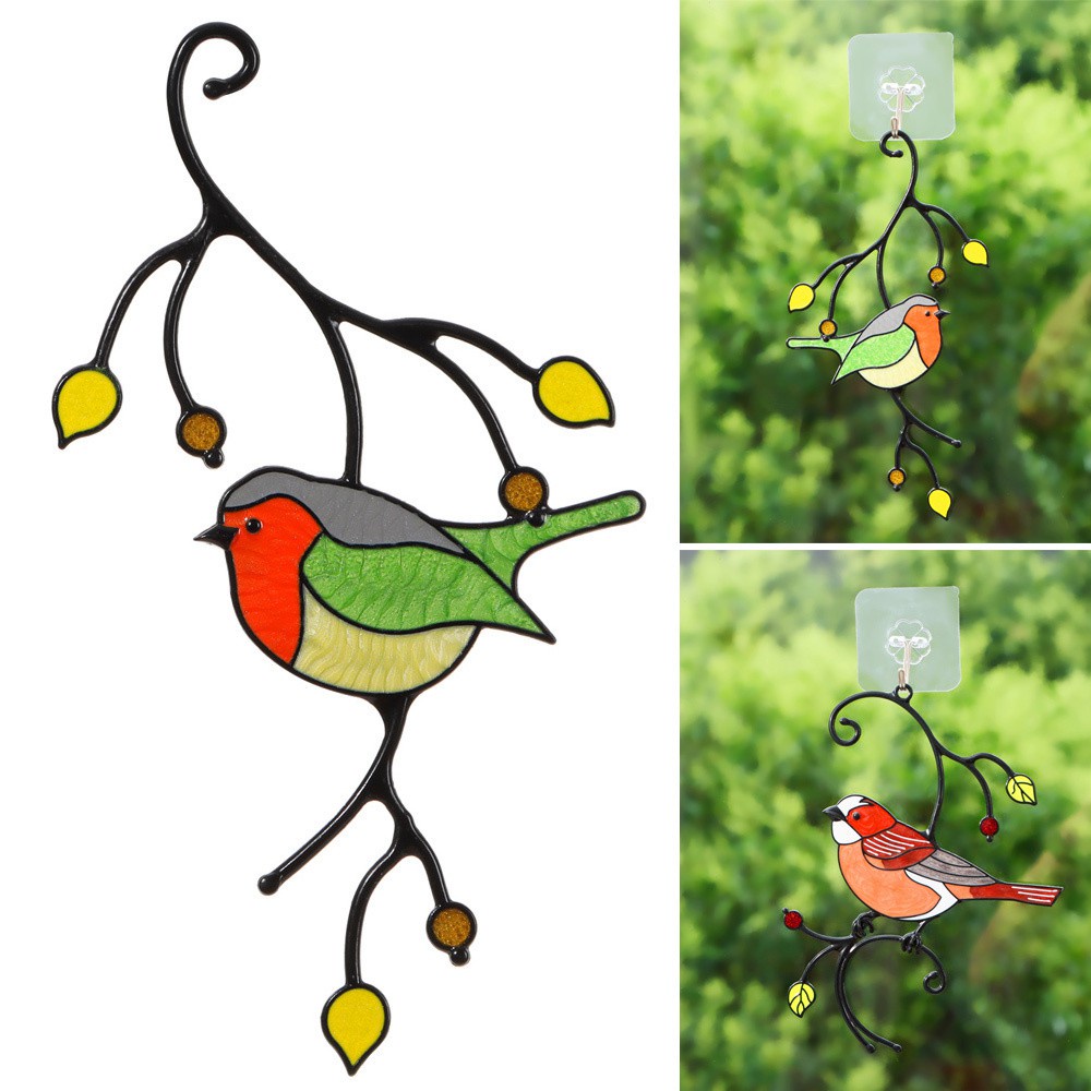 BEAUTY Valentine's Day Gift Garden Patio Decor Sculptures Pendant Hummingbird Sun Catcher Window Hangings Bird Decoration for Home Window Front Door Bright Colors Bird Series Ornament Window Hangings