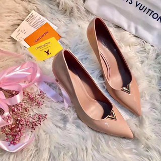 Giày cao gót lv cao cấp 6p khuy V Full box ( Đen, kem )