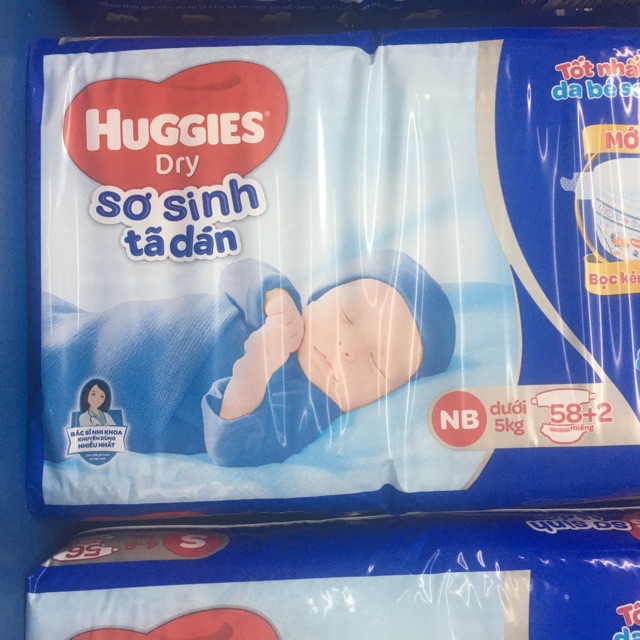 Tã dán sơ sinh Huggies Dry NB 58 miếng