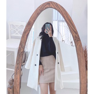 Áo dạ dài trắng kem