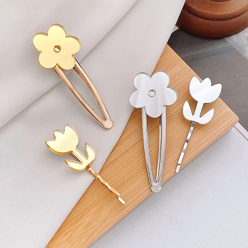 Kẹp Tóc Kim Loại Hình Hoa Tráng Gương Đơn Giản Ngọt Ngào WMES15H Cho Nữ